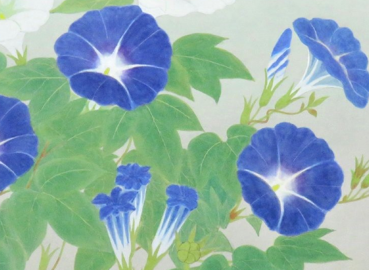 JY1075◆◇掛軸 前川聖牛 「朝顔」尺八横 共箱 (2)