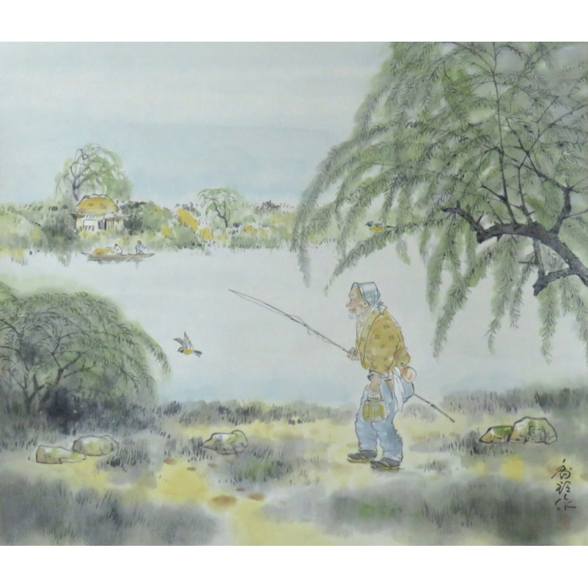 JY1034◆◇掛軸 鹿島香玲 水郷 共箱 尺八横 現代作家新作掛軸