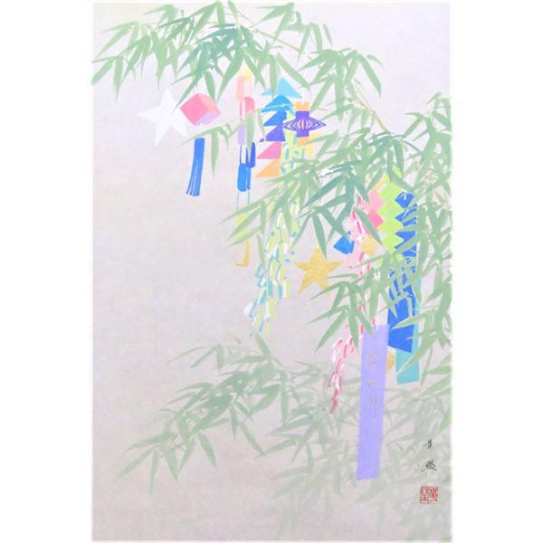 JY1040◆◇掛軸 出口華鳳 「七夕」共箱 (2)_R