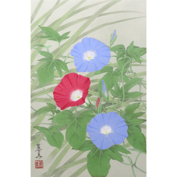 JY1213-9◆◇掛軸 田中基美 朝顔 半切行灯_R