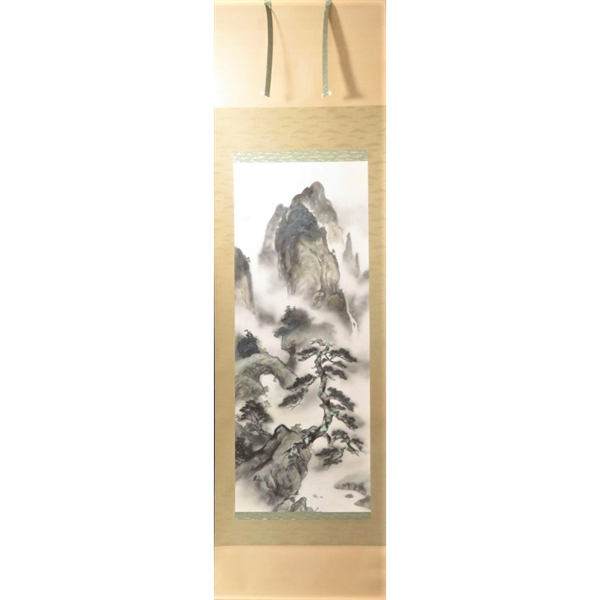 ① JY1244 9掛軸 海童道亜文 老松山水 尺五立 現代作家新作掛軸 (2)_R